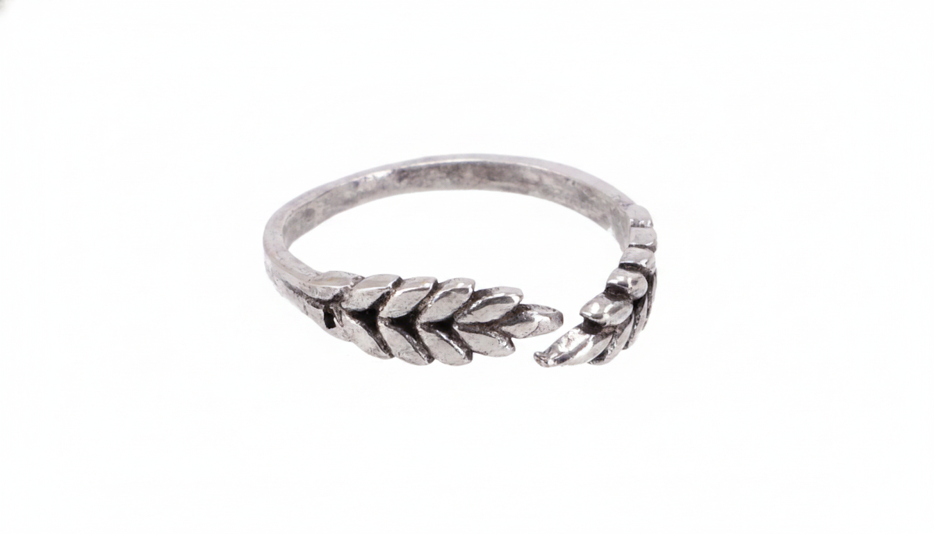 Fingerring Blad Sølvfarvet Messing