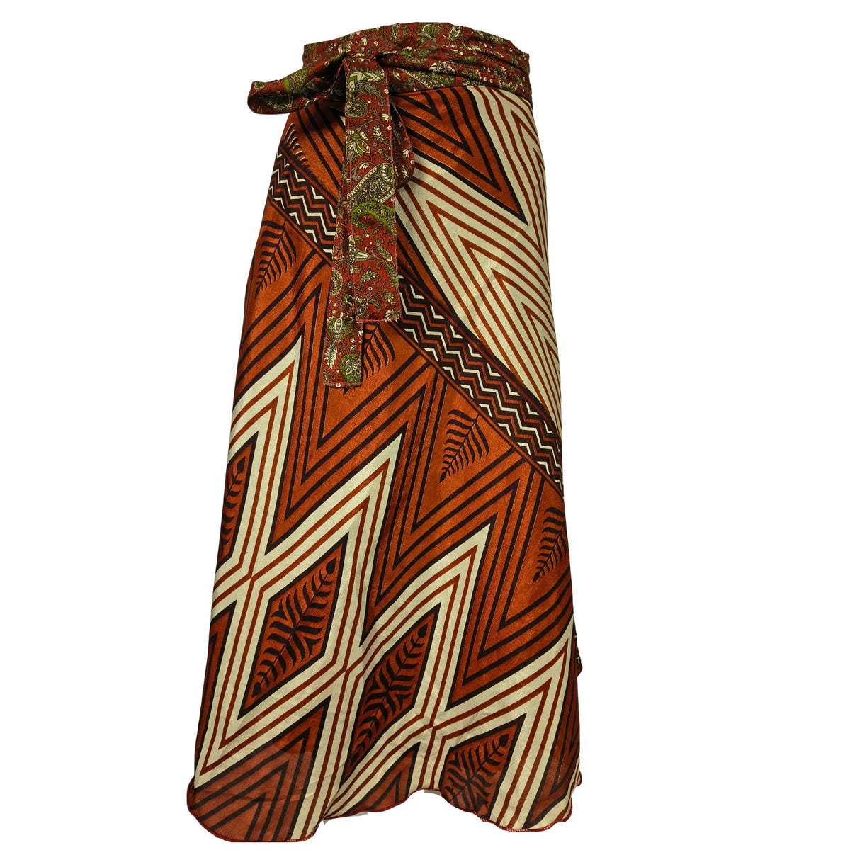 Sari Slå-om Nederdel Midi Paisley Brown