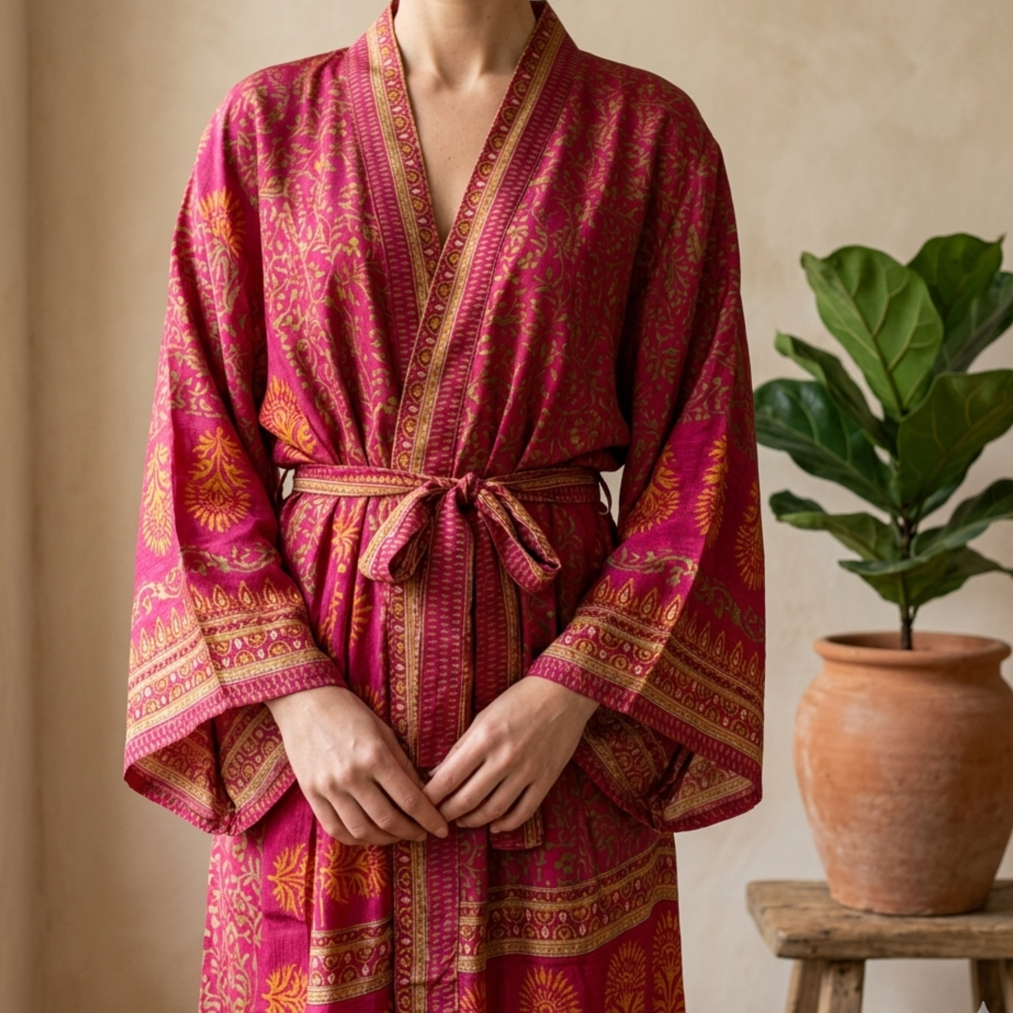 Leela Lang Kimono Fuchsia Red