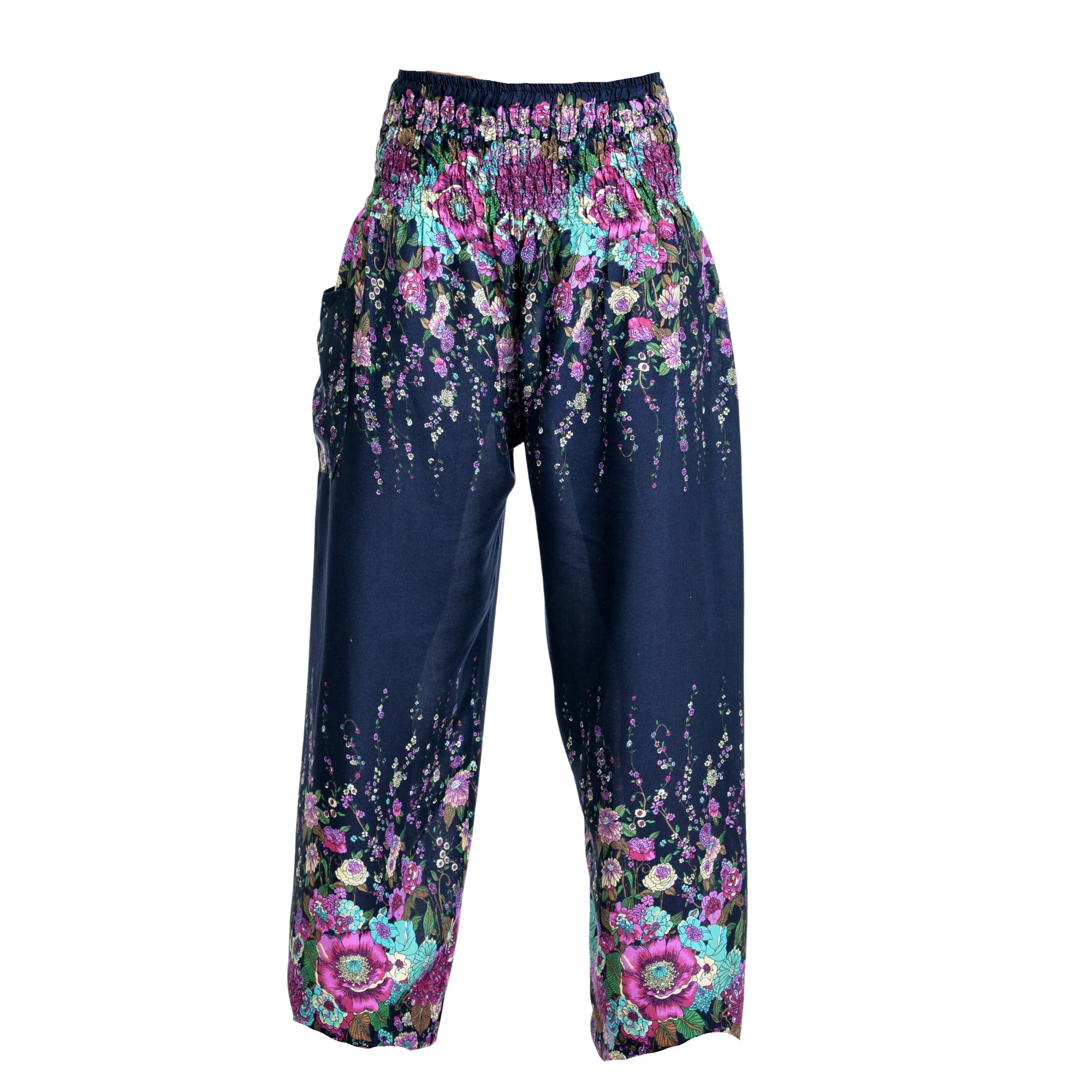 Thai Haremsbukser High-Cut Floral Blue