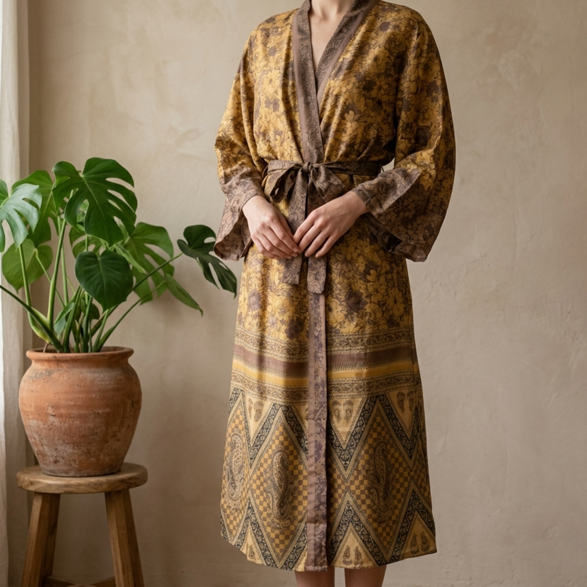 Leela Lang Kimono Floral Brown