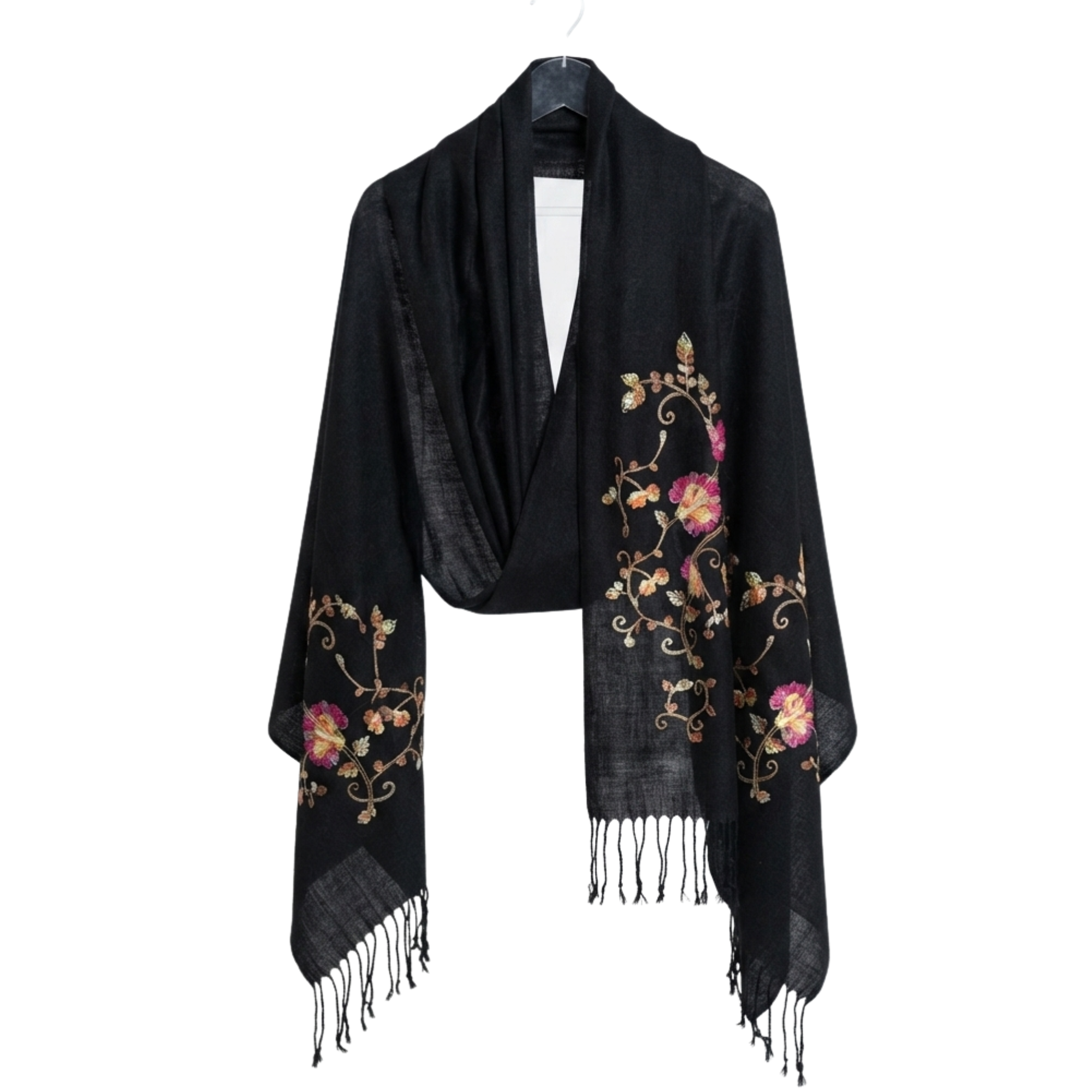 Nepal Pashmina Black Flowers