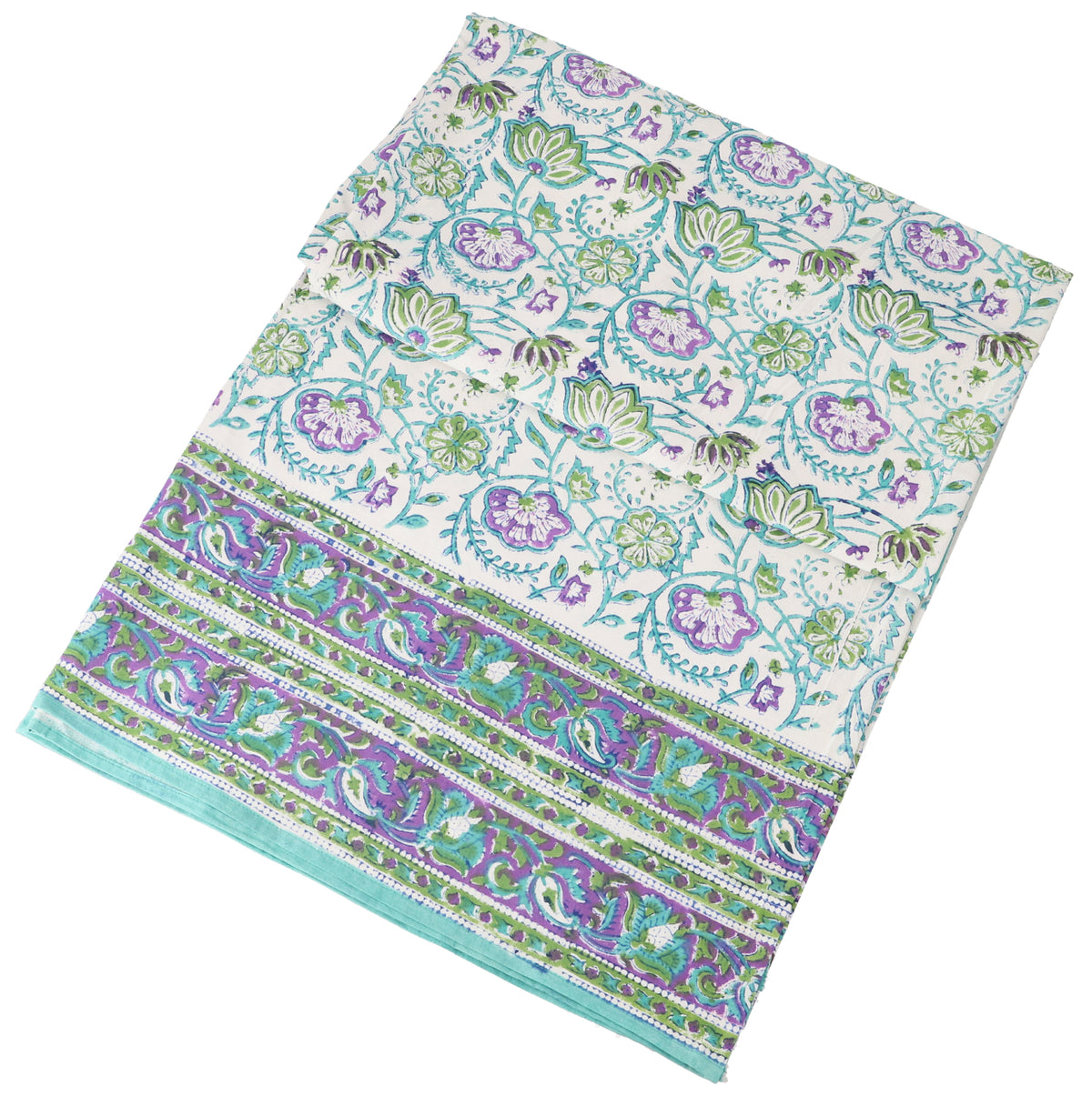 Indisk Sengetæppe Blockprint Mint