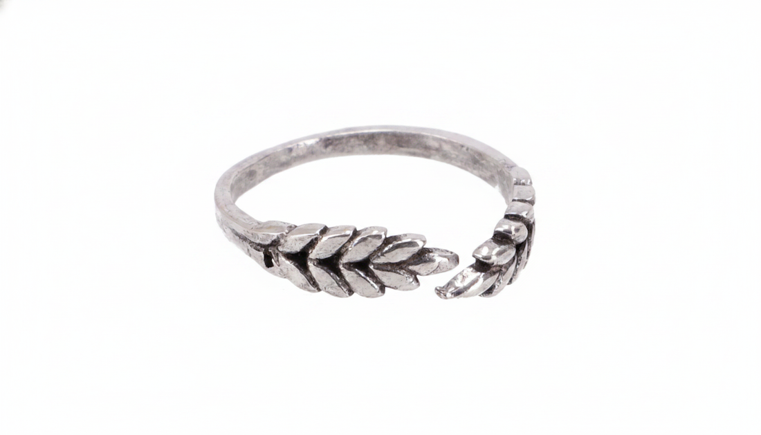 Fingerring Blad Sølvfarvet Messing