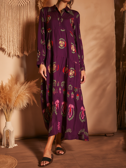 Lang Skjortekjole Floral Lilla