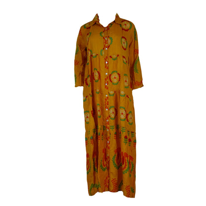 Lang Skjortekjole Floral Orange