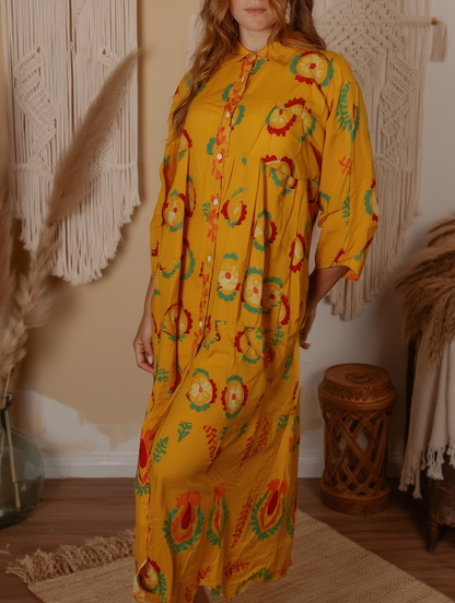 Lang Skjortekjole Floral Orange