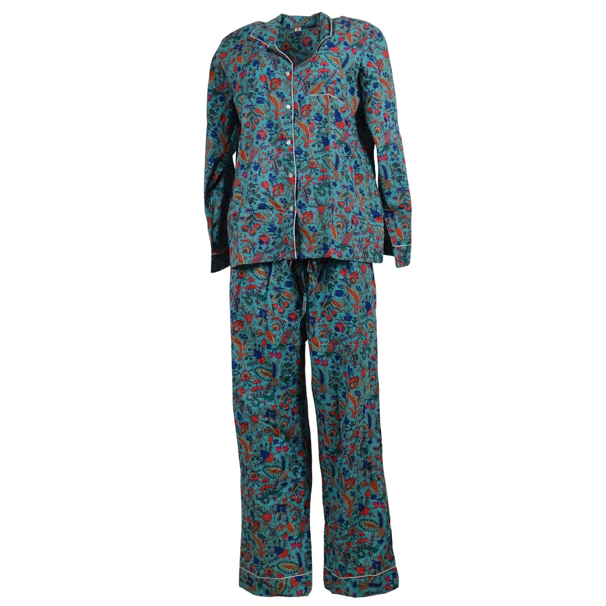 Pyjamas Blockprint Turquoise Flowers