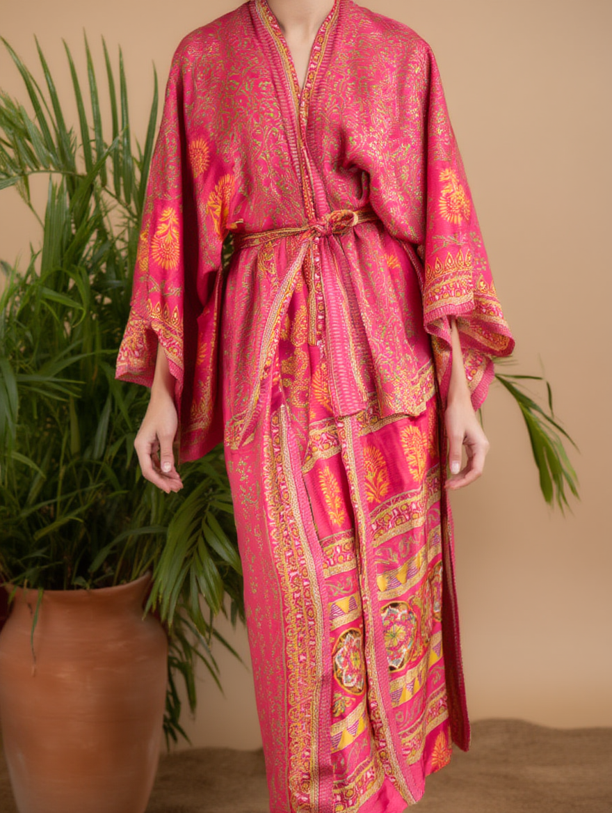 Leela Lang Kimono Fuchsia Red