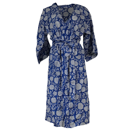 Kimono Blockprint Floral Blue