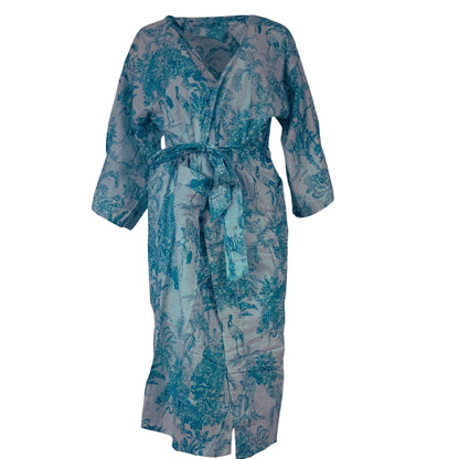 Kimono Blockprint Turquoise White