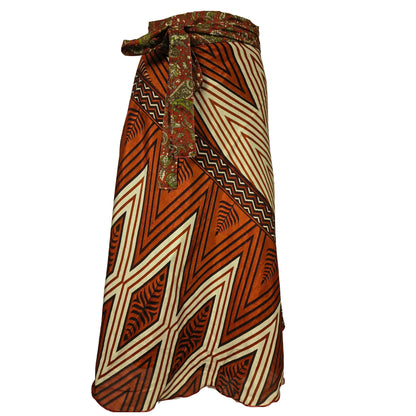 Sari Slå-om Nederdel Midi Paisley Brown