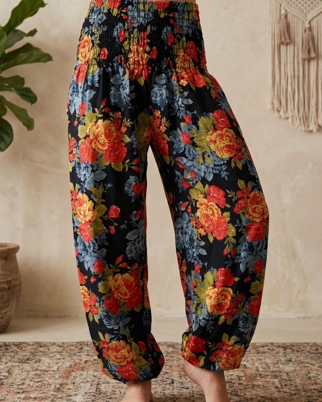 Haremsbukser Vintage Floral Black