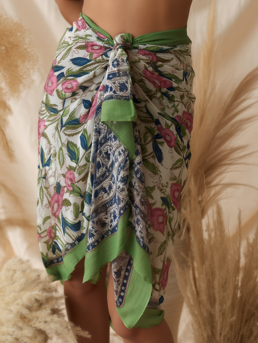 Blockprint Sarong Floral Green