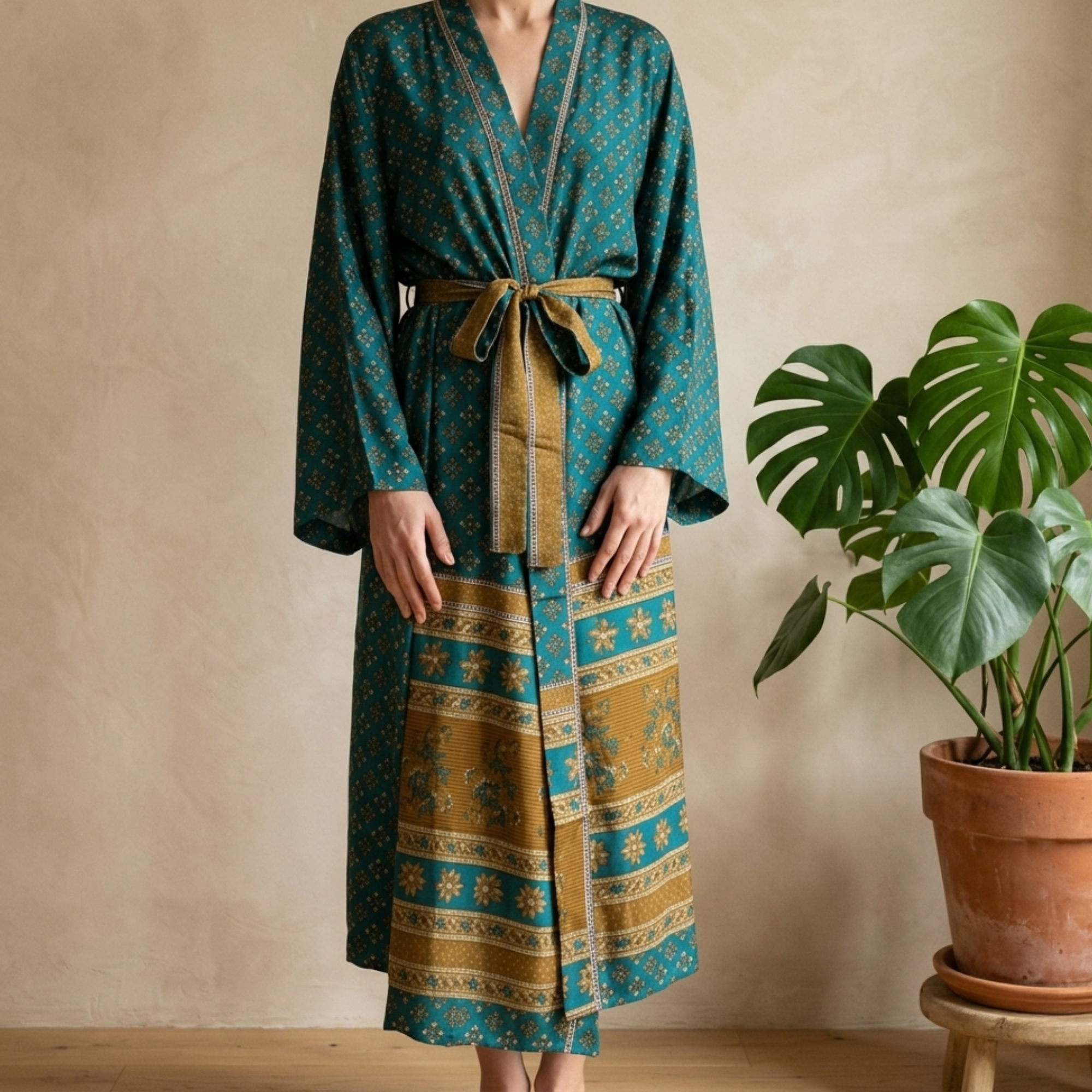 Leela Lang Kimono Petrol Beige