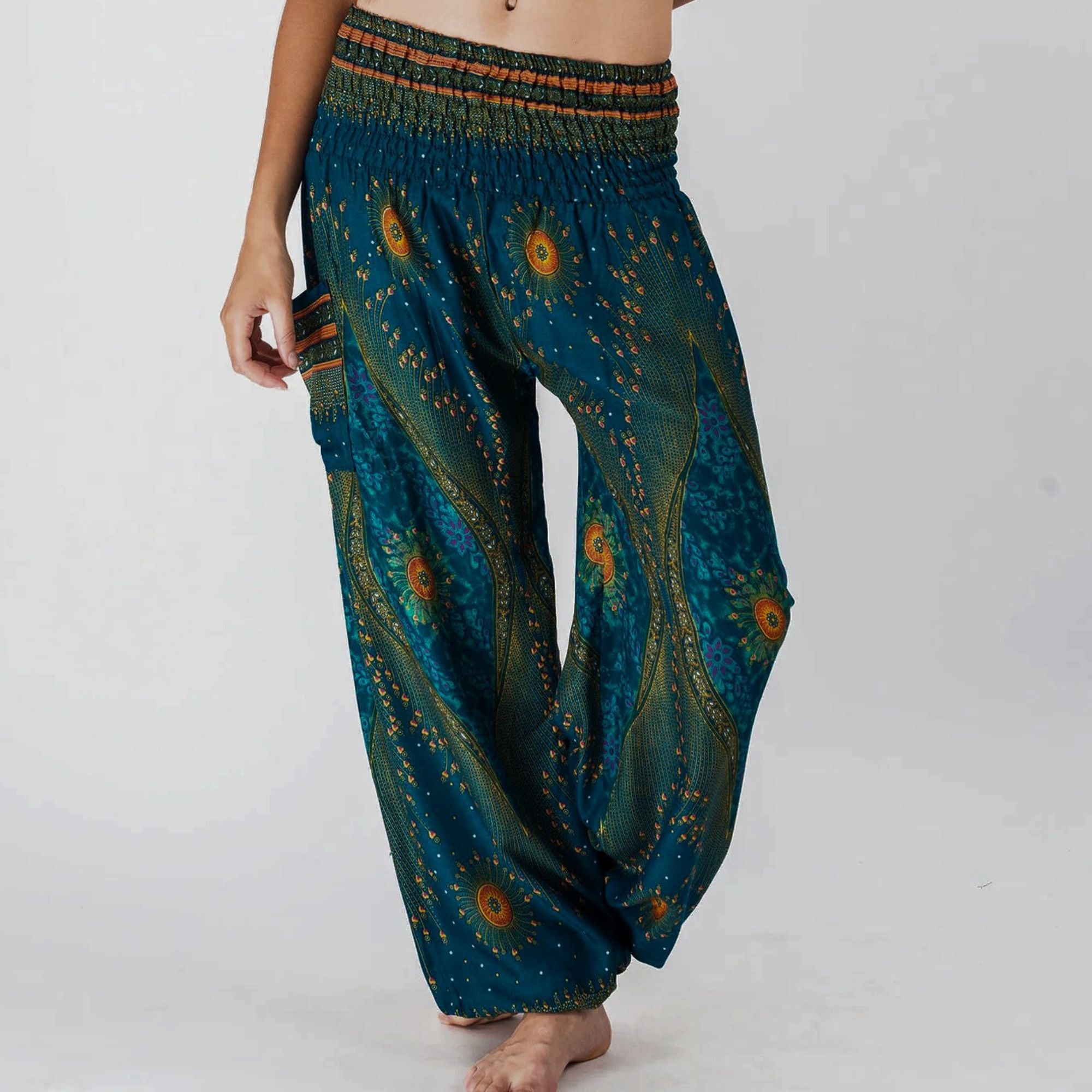 Thai Haremsbukser High-Cut Peacock Petrol