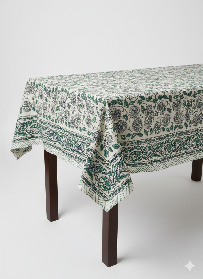 Blockprint Dug Mint Grøn