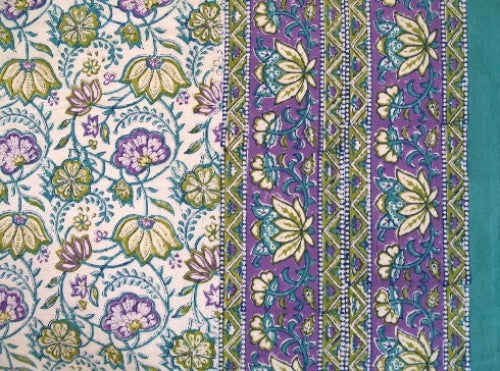 Indisk Sengetæppe Blockprint Mint