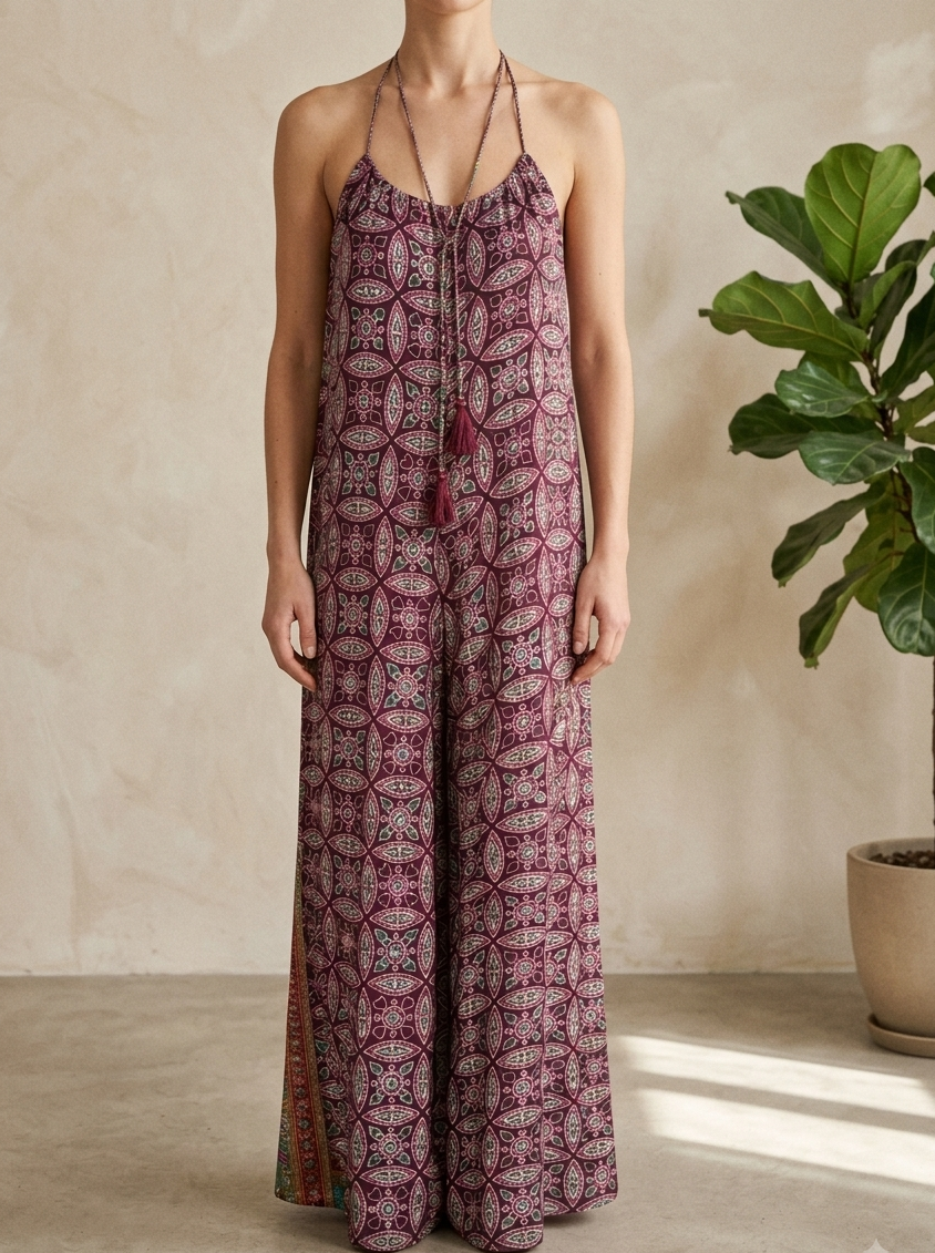 Nisha Halterneck Buksedragt - Burgundy