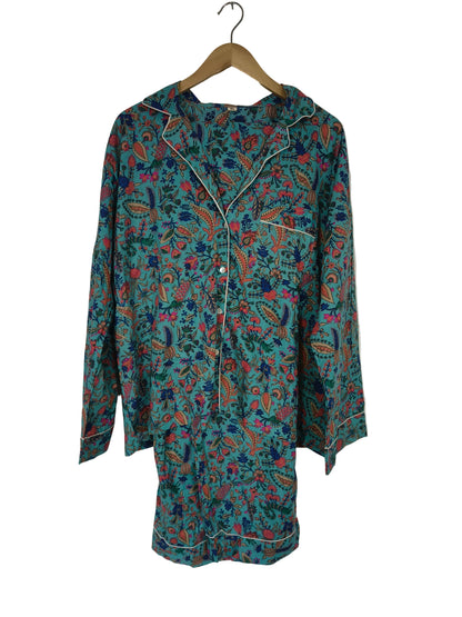 Pyjamas Blockprint Turquoise Flowers