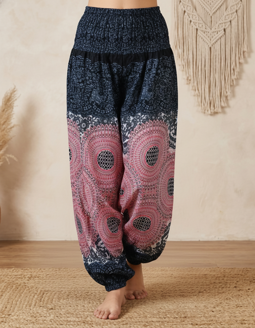 Haremsbukser Mandala Red Grey