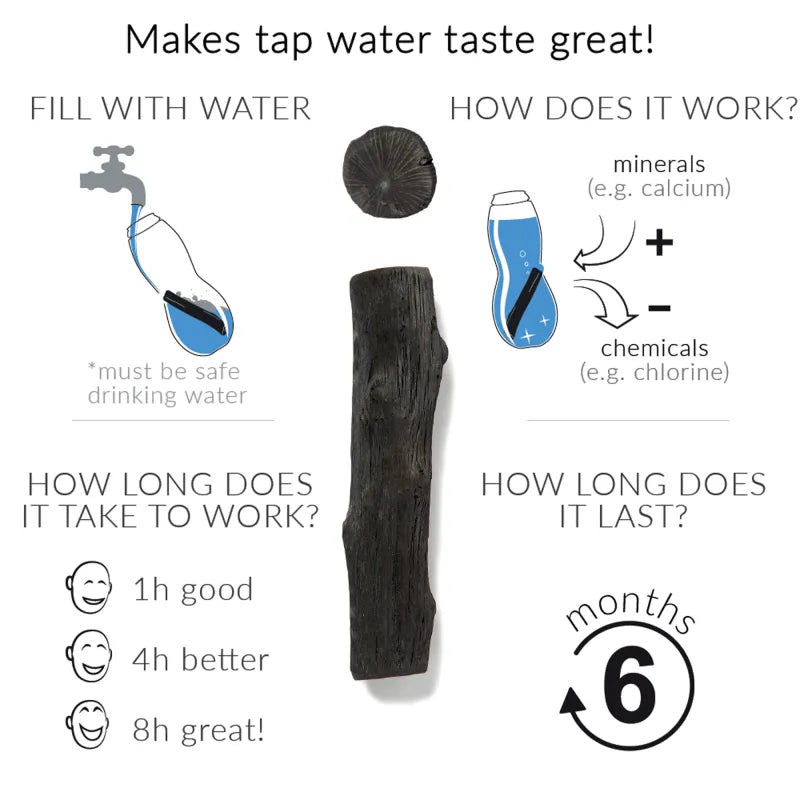 Vandflaske i glas med kulfilter – Eau Good