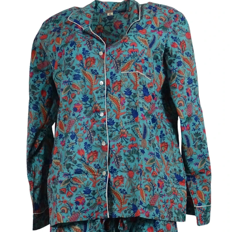 Pyjamas Blockprint Turquoise Flowers