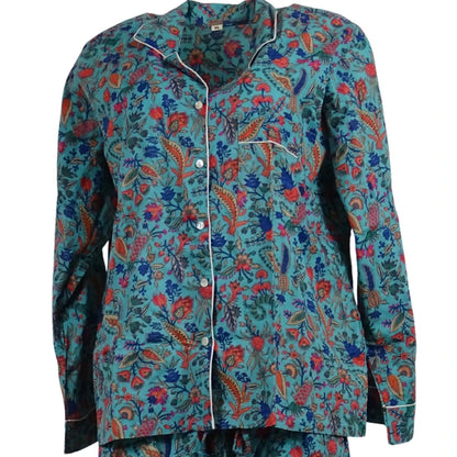 Pyjamas Blockprint Turquoise Flowers