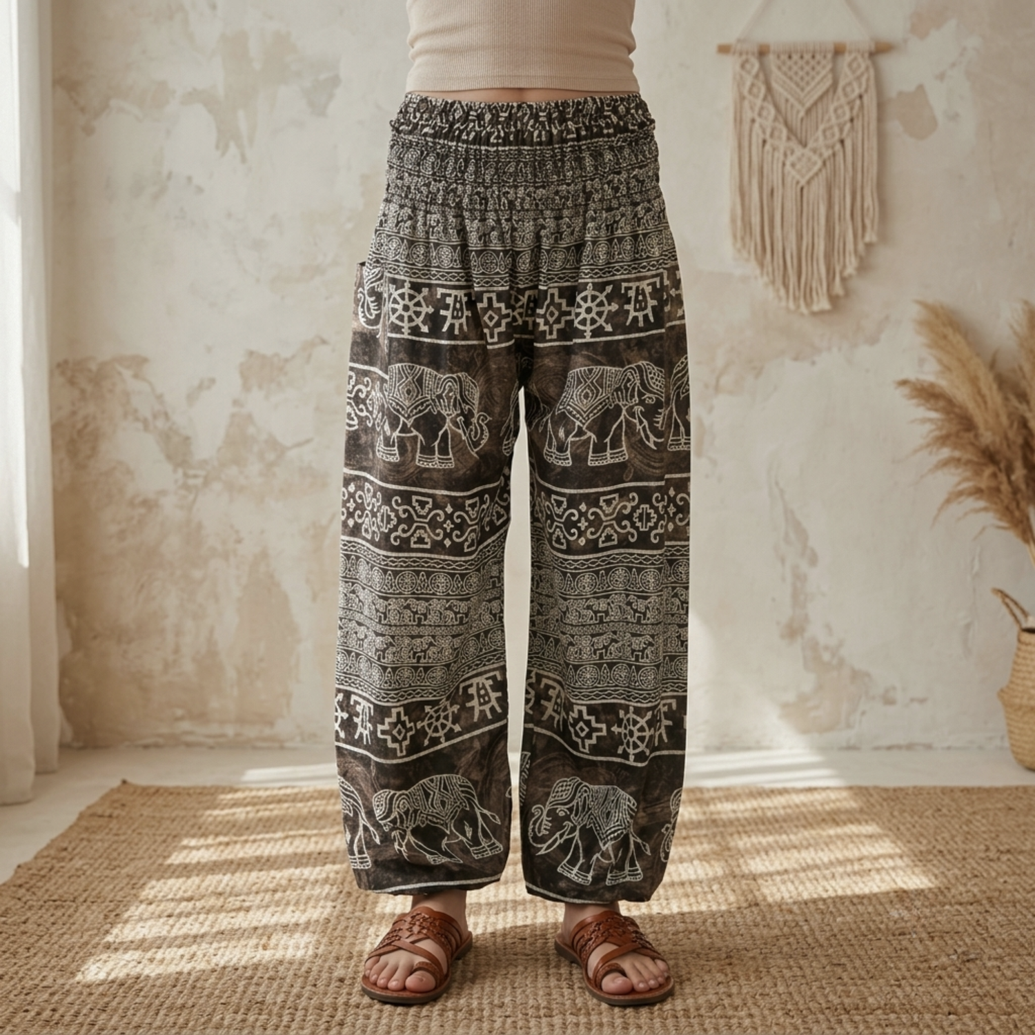 Thai Haremsbukser High-Cut Elephant Olive