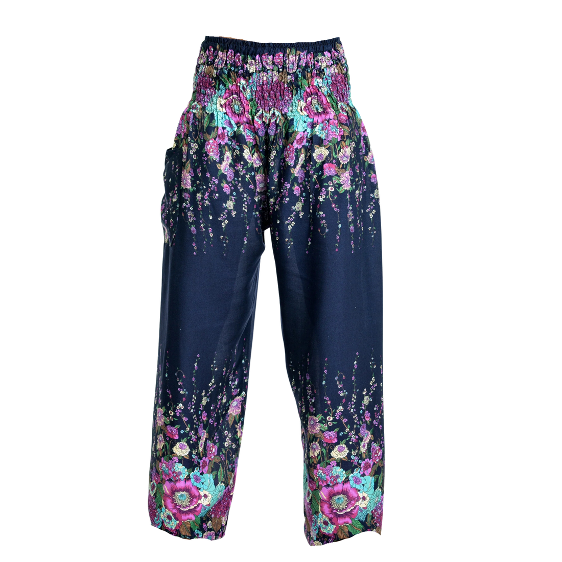 Thai Haremsbukser High-Cut Floral Blue