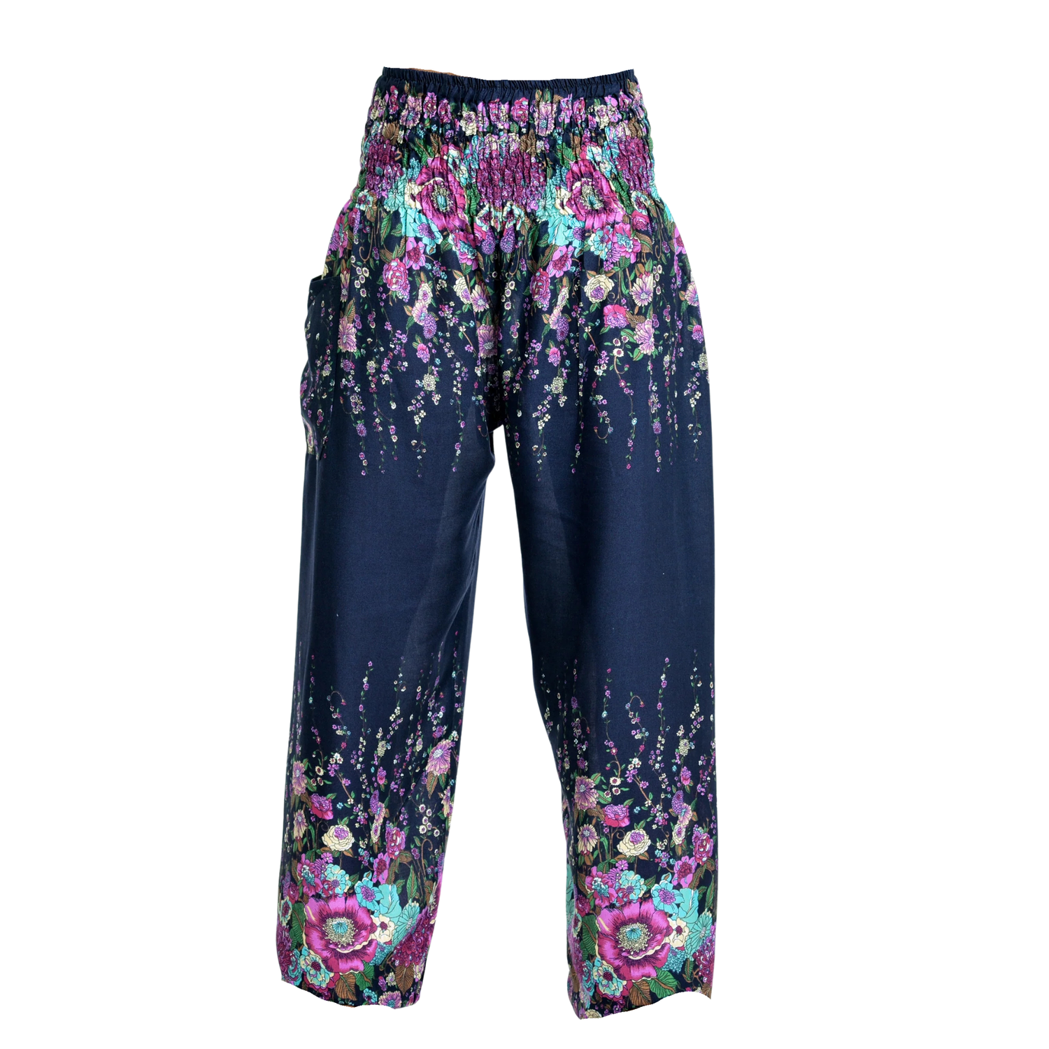Thai Haremsbukser High-Cut Floral Blue