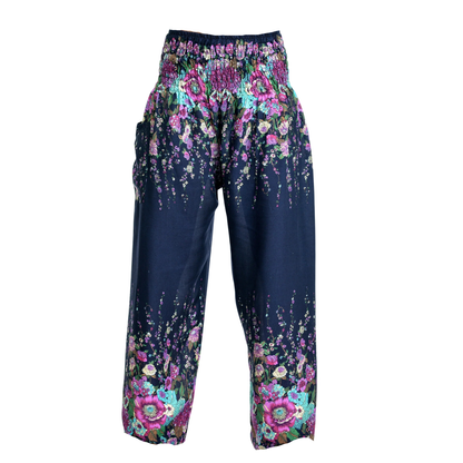 Thai Haremsbukser High-Cut Floral Blue