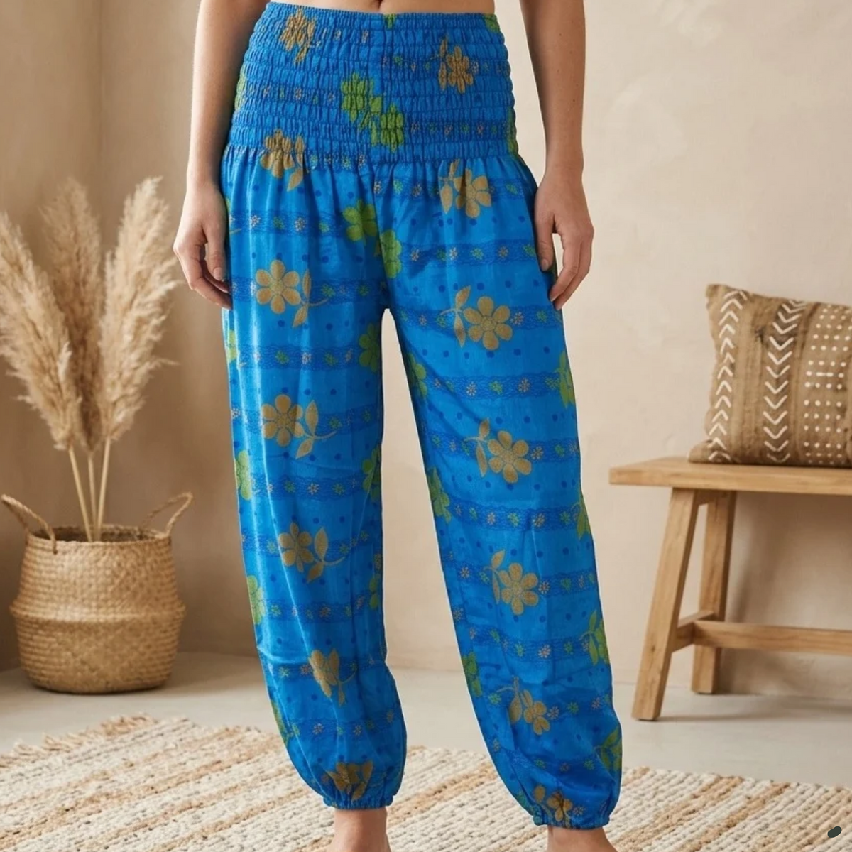 Haremsbukser Vintage Floral Blue