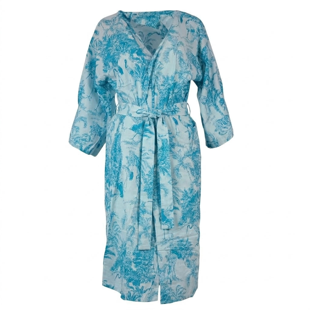Kimono Blockprint Turquoise White