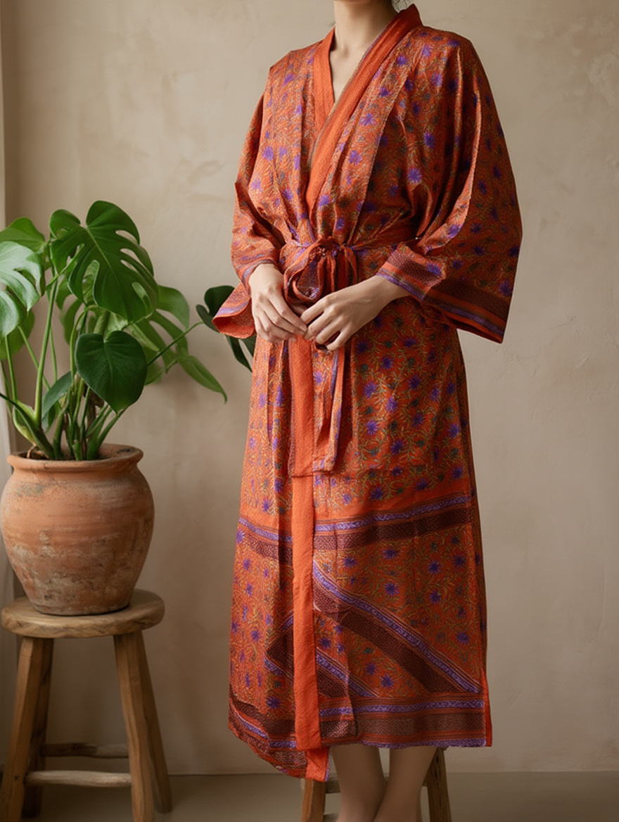Leela Lang Kimono Floral Orange