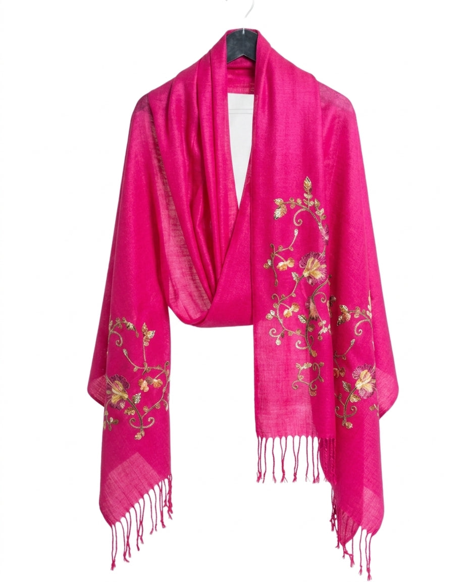Nepal Pashmina Pink Flowers