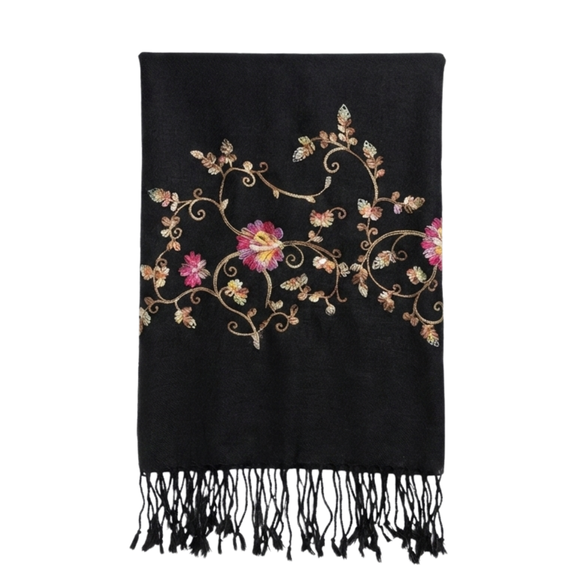 Nepal Pashmina Black Flowers