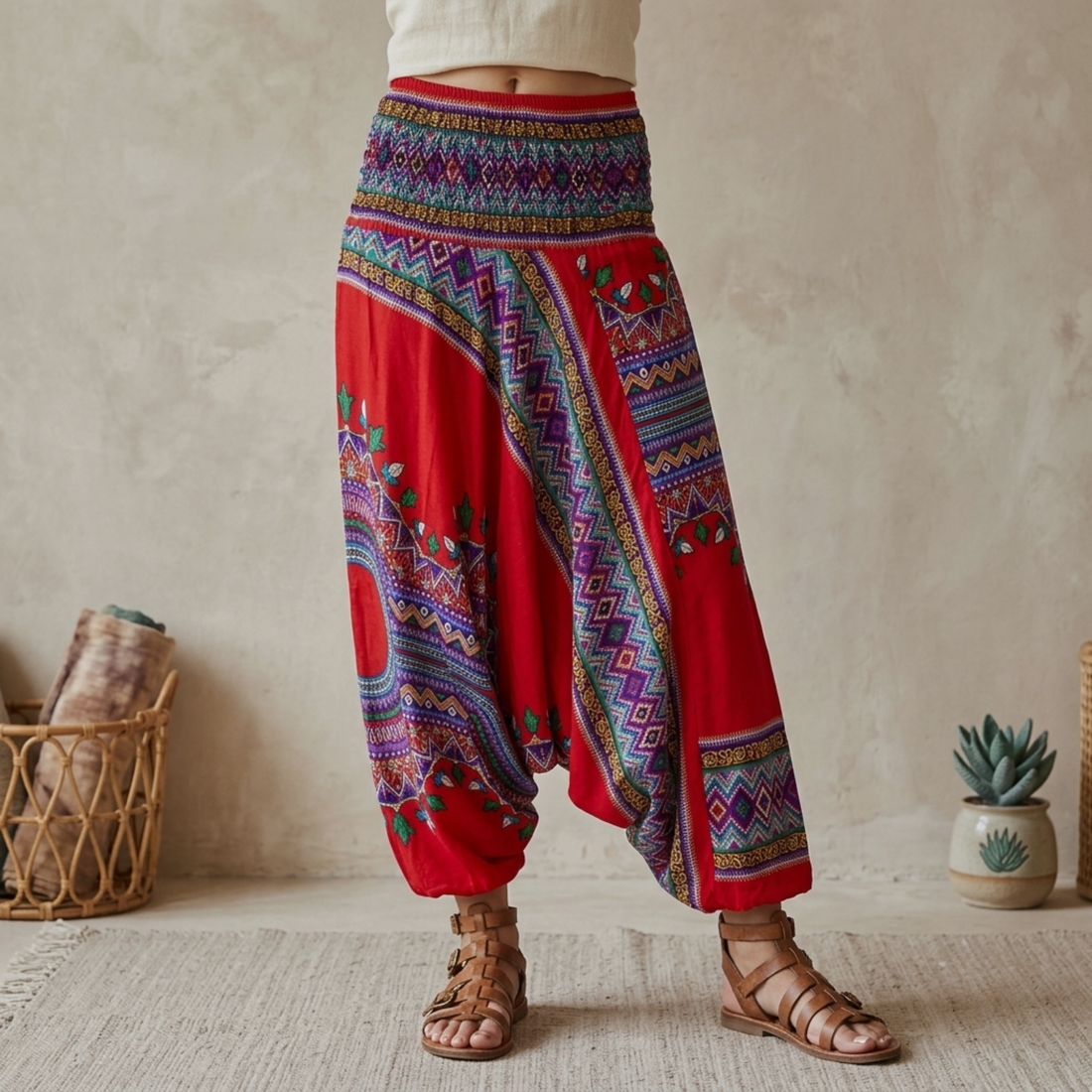 Thai Baggy Haremsbukser Dashiki Red